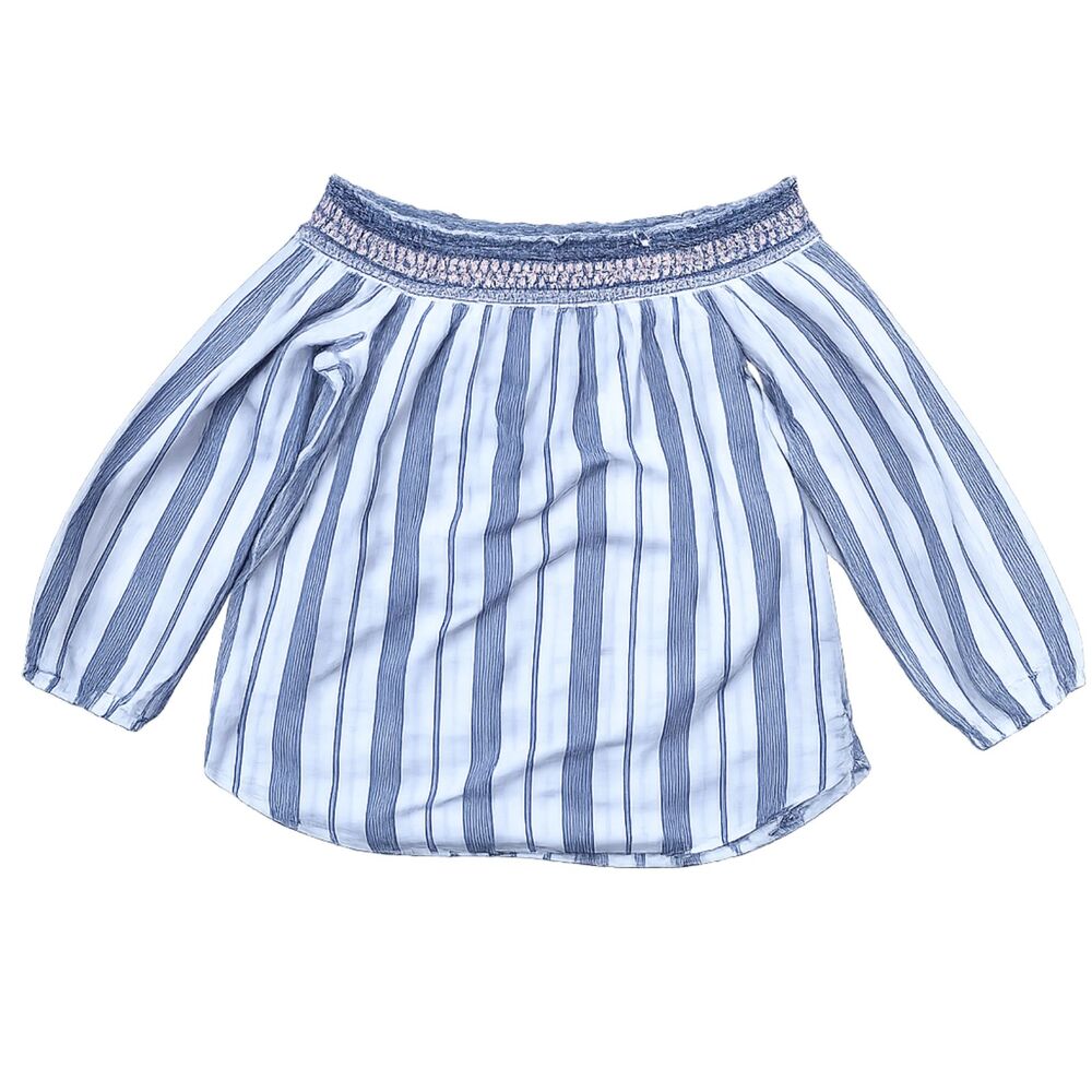 Abercrombie & Fitch Striped Nautical Off Shoulder Boho Coastal Long Sleeve Sz XS